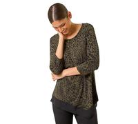 Roman Originals Chiffon Hem Top for Women UK - Ladies Asymmetric Hemline Stretchy Blouse Summer Spring Evening Vacation Work Holiday Short & Long Sleeve Smart Casual - Khaki - Size 10