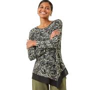 Roman Originals Chiffon Hem Top for Women UK - Ladies Asymmetric Hemline Stretchy Blouse Summer Spring Evening Vacation Work Holiday Short & Long Sleeve Smart Casual - Sage - Size 12