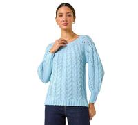 Roman Originals Classic Cable Knit Pointelle Jumper for Women UK - Ladies Everyday Autumn Winter Round Neckline Comfy Soft Evening Vacation Work Party Night Out - Light Blue - Size 12