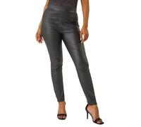 Roman Originals Coated Elastic Waist Bengaline Stretch Trouser for Women UK Ladies PU Mat Legging Jegging Pants High Waisted Pull On Latex Imitation Stretchy Jeans Slimming - Petite Black - Size 18