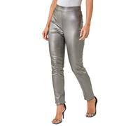 Roman Originals Coated Elastic Waist Bengaline Stretch Trouser for Women UK Ladies PU Mat Legging Jegging Pants High Waisted Pull On Latex Imitation Stretchy Jeans Slimming - Silver - Size 10