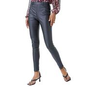 Roman Originals Coated Elastic Waist Bengaline Stretch Trouser for Women UK Ladies PU Mat Legging Jegging Pants High Waisted Pull On Latex Imitation Stretchy Jeans Slimming - Onyx Black - Size 18
