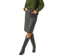 Roman Originals Coated Stretch A-Line Skirt for Women UK - Ladies Everyday Autumn Winter Comfy Soft Evening Vacation Work Party Night Out - Black - Size 16