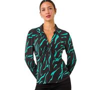 Roman Originals Collar Button Stretch Blouse for Women UK - Ladies Everyday Autumn Winter Comfy Soft Evening Vacation Work Party Night Out - Teal - Size 16