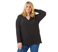 Roman Originals Collared Shirt - Ladies Long Sleeve Blouse Spring Everyday Summer Top Evening Vacation Work Holiday Long Sleeve Smart Casual - Black Plus - Size 18