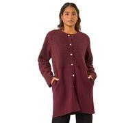 Roman Originals Collarless Contrast Button Knit Jacket for Women UK - Ladies Everyday Autumn Winter Round Neckline Comfy Soft Evening Vacation Work Party Night Out - Wine - Size 14