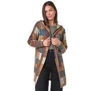 Roman Originals Colour Block Faux Longline Hooded Jacket for Women UK - Ladies Everyday Autumn Winter Comfy Soft Evening Vacation Work Party Night Out - Tan - Size 10