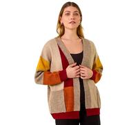 Roman Originals Colour Block Knit Cardigan for Women UK - Ladies Everyday Autumn Winter Comfy Soft Evening Vacation Work Party Night Out - Beige - Size 10