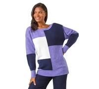 Roman Originals Colour Block Knit Jumper for Women UK - Ladies Everyday Autumn Winter Scoop Neckline Comfy Soft Evening Vacation Work Party Night Out - Lavender - Size 16