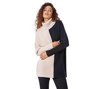 Roman Originals Colour Block Longline Roll Neck Jumper for Women UK - Ladies Autumn Everyday Winter Holiday Long Sleeve Soft Top Chunky Knit Sweaters - Natural - Size 18