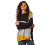 Roman Originals Colour Block Relaxed Longline Jumper for Women UK - Ladies Everyday Autumn Winter Round Neckline Comfy Soft Evening Vacation Work Party Night Out - Amber - Size ML