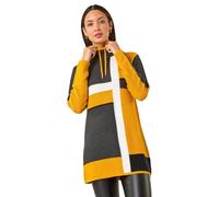 Roman Originals Colour Block Roll Neck Knit for Women UK - Ladies Everyday Autumn Winter Comfy Soft Evening Vacation Work Party Night Out - Yellow - Size 18