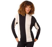 Roman Originals Colour Block Soft Knit Jumper for Women UK - Ladies Everyday Autumn Winter Funnel Neckline Comfy Soft Evening Vacation Work Party Night Out - Black - Size 12