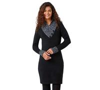 Roman Originals Contrast Button Detail Knit Dress for Women UK - Ladies Everyday Autumn Winter V-Neckline Comfy Soft Evening Vacation Work Party Night Out - Black - Size 16