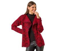 Roman Originals Contrast Cardigan for Women UK Ladies Fringed Boucle Coatigan Jacket Shawl Collar Autumn Winter Knit Knitted Knitwear Everyday Holiday Edge to Edge Comfy - Red & Black - Size 12