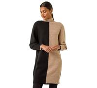 Roman Originals Contrast Colour Knit Dress for Women UK - Ladies Everyday Autumn Winter High Neckline Comfy Soft Evening Vacation Work Party Night Out - Biscuit - Size 18 Beige