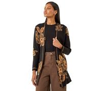 Roman Originals Contrast Floral Print Cardigan for Women UK - Ladies Everyday Autumn Winter Comfy Soft Evening Vacation Work Party Night Out - Black - Size 18