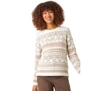 Roman Originals Contrast Pointelle Knit Jumper for Women UK - Ladies Everyday Autumn Winter Round Neckline Comfy Soft Evening Vacation Work Party Night Out - Beige - Size 16
