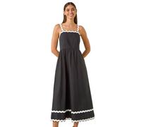 Roman Originals Contrast RIC Rac Midi Dress for Women UK - Ladies Everyday Holiday Spring Summer Square Neckline Comfy Soft Evening Vacation Work Party - Black - Size 12
