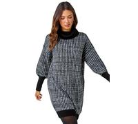 Roman Originals Contrast Roll Neck Jumper Dress for Women UK - Ladies Everyday Autumn Winter Round Neckline Comfy Soft Evening Vacation Work Party Night Out - Charcoal - Size 12