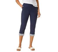 Roman Originals Contrast Stripe Cropped Stretch Trouser for Women UK - Ladies Everyday Holiday Spring Summer Comfy Soft Evening Vacation Work Party - Navy - Size 12