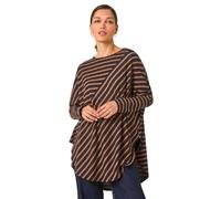 Roman Originals Contrast Stripe Stretch Jersey Top for Women UK - Ladies Everyday Autumn Winter Round Neckline Comfy Soft Evening Vacation Work Party Night Out - Tan & Black - Size 20