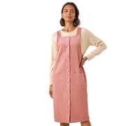 Roman Originals Corduroy Pinafore Midi Dress for Women UK - Ladies Everyday Autumn Winter Square Neckline Comfy Soft Evening Vacation Work Party Night Out - Rose - Size 10