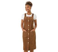 Roman Originals Corduroy Pinafore Midi Dress for Women UK - Ladies Everyday Autumn Winter Square Neckline Comfy Soft Evening Vacation Work Party Night Out - Chocolate - Size 12