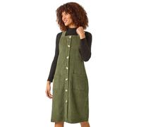 Roman Originals Corduroy Pinafore Midi Dress for Women UK - Ladies Everyday Autumn Winter Square Neckline Comfy Soft Evening Vacation Work Party Night Out - Khaki - Size 20