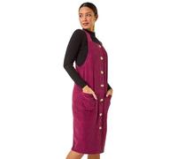 Roman Originals Corduroy Pinafore Midi Dress for Women UK - Ladies Everyday Autumn Winter Square Neckline Comfy Soft Evening Vacation Work Party Night Out - Wine - Size 20