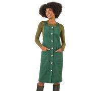 Roman Originals Corduroy Pinafore Midi Dress for Women UK - Ladies Everyday Autumn Winter Square Neckline Comfy Soft Evening Vacation Work Party Night Out - Green - Size 16