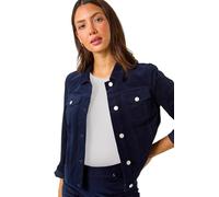 Roman Originals Corduroy Pocket Detail Stretch Jacket for Women UK - Ladies Everyday Autumn Winter Comfy Soft Evening Vacation Work Party Night Out - Midnight Blue - Size 16