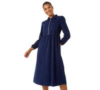 Roman Originals Corduroy Zip Detail Midi Dress for Women UK - Ladies Everyday Autumn Winter Collared Neckline Comfy Soft Evening Vacation Work Party Night Out - Navy - Size 18
