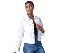 Roman Originals Cotton Blend Broderie Sleeve Jacket for Women UK - Ladies Everyday Holiday Spring Summer Comfy Soft Evening Vacation Work Party - White - Size 20