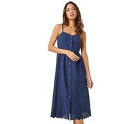 Roman Originals Cotton Blend Embroidered Stretch Dress for Women UK - Ladies Everyday Holiday Spring Summer Sweetheart Neckline Comfy Soft Evening Vacation Work Party - Navy - Size 20