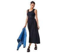 Roman Originals Cotton Blend Lace Detail Midi Dress for Women UK - Ladies Everyday Holiday Spring Summer Round Neckline Comfy Soft Evening Vacation Work Party - Black - Size 20