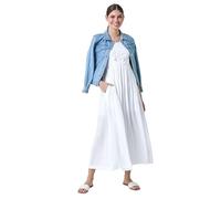Roman Originals Cotton Blend Lace Detail Midi Dress for Women UK - Ladies Everyday Holiday Spring Summer Round Neckline Comfy Soft Evening Vacation Work Party - White - Size 16