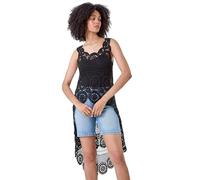 Roman Originals Cotton Crochet Dipped Hem Knit Top for Women UK - Ladies Everyday Holiday Spring Summer Round Neckline Comfy Soft Evening Vacation Work Party - Black - Size 10