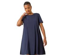 Roman Originals Cotton Panelled Swing Stretch Dress for Women UK - Ladies Everyday Holiday Spring Summer Round Neckline Comfy Soft Evening Vacation Work Party - Navy - Size 10