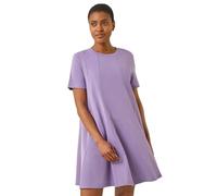 Roman Originals Cotton Panelled Swing Stretch Dress for Women UK - Ladies Everyday Holiday Spring Summer Round Neckline Comfy Soft Evening Vacation Work Party - Lavender - Size 16