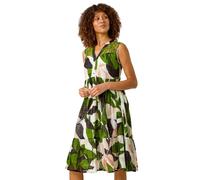Roman Originals Cotton Tropical Lace Detail Tiered Dress for Women UK - Ladies Everyday Holiday Spring Summer V-Neckline Comfy Soft Evening Vacation Work Party - Green - Size 18