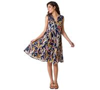 Roman Originals Cotton Tropical Lace Detail Tiered Dress for Women UK - Ladies Everyday Holiday Spring Summer V-Neckline Comfy Soft Evening Vacation Work Party - Navy - Size 20
