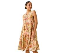 Roman Originals Cotton Tropical Lace Detail Tiered Dress for Women UK - Ladies Everyday Holiday Spring Summer V-Neckline Comfy Soft Evening Vacation Work Party - Peach - Size 14