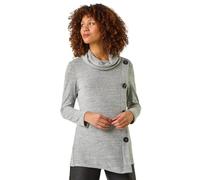 Roman Originals Cowl Neck Buttoned Top for Women UK - Ladies Everyday Autumn Winter Comfy Soft Evening Vacation Work Party Night Out - Grey - Size 18