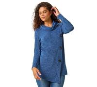 Roman Originals Cowl Neck Buttoned Top for Women UK - Ladies Everyday Autumn Winter Comfy Soft Evening Vacation Work Party Night Out - Blue - Size 12