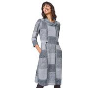 Roman Originals Cowl Neck Dress for Women UK - Ladies Button Detail Shift Work Office Autumn Winter Knee Length Casual 3/4 Full Length Sleeve Round High Warm Neckline - Light Charcoal - Size 18