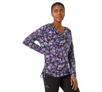Roman Originals Cowl Neck Top for Womens UK - Ladies Jersey Blouse Stretch Ruched Waist Flattering Smart Casual Formal Party Work Office Autumn Winter Shirt 3/4 Sleeve - Purple Green - Size 16