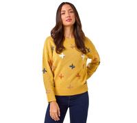 Roman Originals Crafted Diamond Detail Jumper for Women UK - Ladies Everyday Autumn Winter Crew Neckline Comfy Soft Evening Vacation Work Party Night Out - Amber - Size 16