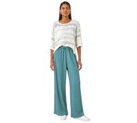 Roman Originals Crinkle Texture Tie Front Trouser for Women UK - Ladies Everyday Holiday Spring Summer Comfy Soft Evening Vacation Work Party - Denim - Size 14