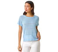 Roman Originals Crochet Knit Top for Women UK - Ladies Everyday Holiday Spring Summer Round Neckline Comfy Soft Evening Vacation Work Party - Blue - Size 18